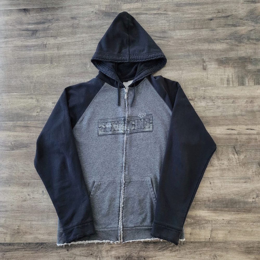 Fox Racing Men's Full Zip Gray Black Long Sleeve Hoodie XL
